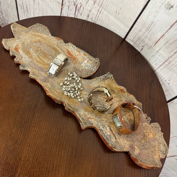 Abstract Art Brown Clay Decorative Serving Trinket Tray Plate local artisan made - Picture 1 of 12